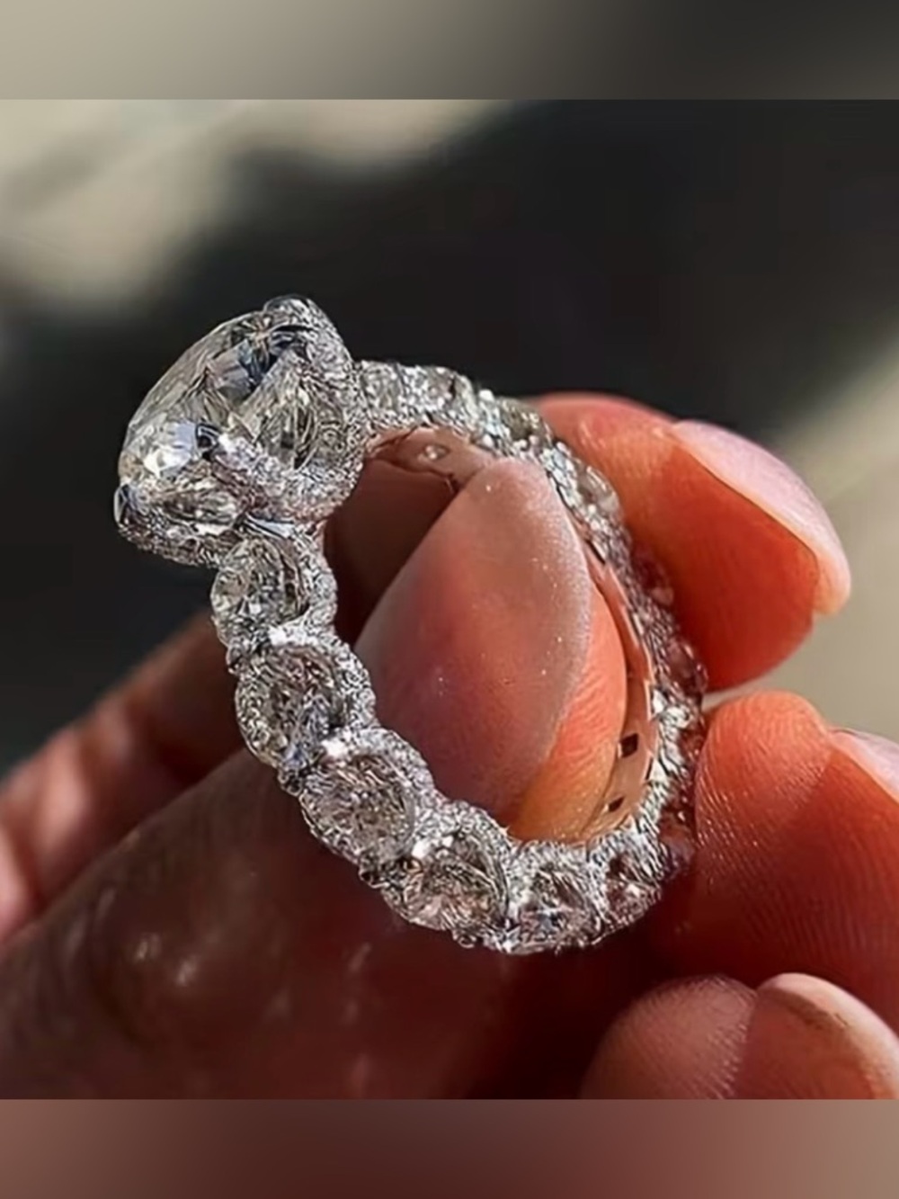 Diamond Halo and Eternity Band Engagement Ring - White